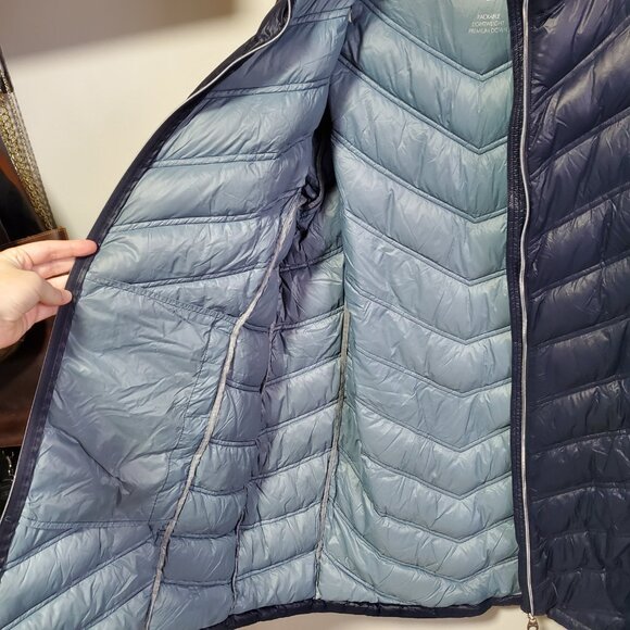 CALVIN KLEIN Chevron Quilted Packable Down Puffer Coat Jacket Navy Women's 2X - Picture 6 of 14